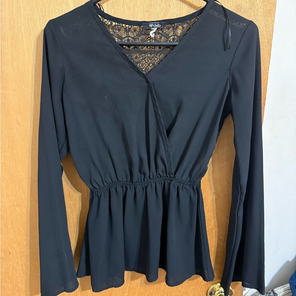 Deb Black Lace V-Neck Blouse